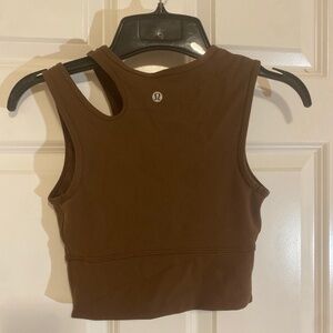 Lululemon brown longline shoulder cutout 3 strap bra yoga tank